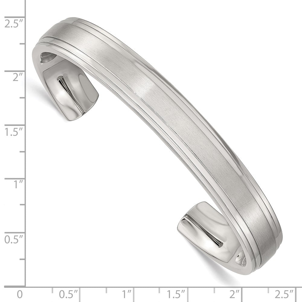 Chisel Stainless Steel Brushed and Polished Double Step Edge 11mm Cuff Bangle SRB1515