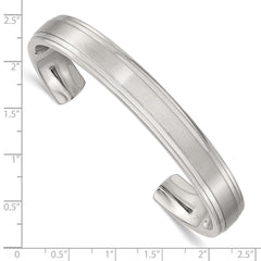 Chisel Stainless Steel Brushed and Polished Double Step Edge 11mm Cuff Bangle SRB1515