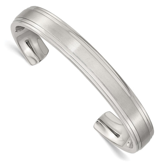 Chisel Stainless Steel Brushed and Polished Double Step Edge 11mm Cuff Bangle SRB1515