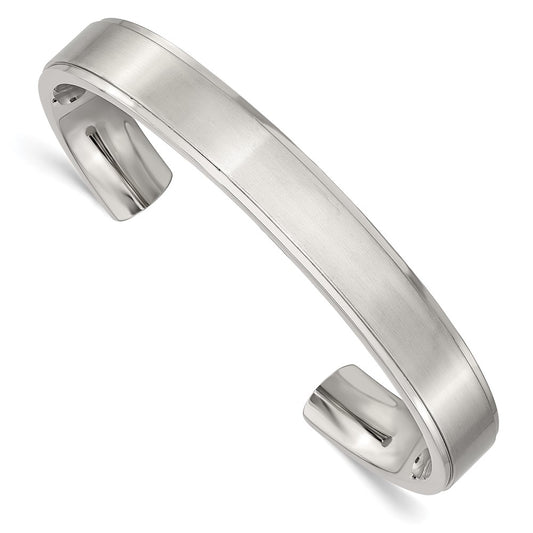 Chisel Stainless Steel Brushed and Polished Ridged Edge 11mm Cuff Bangle SRB1516