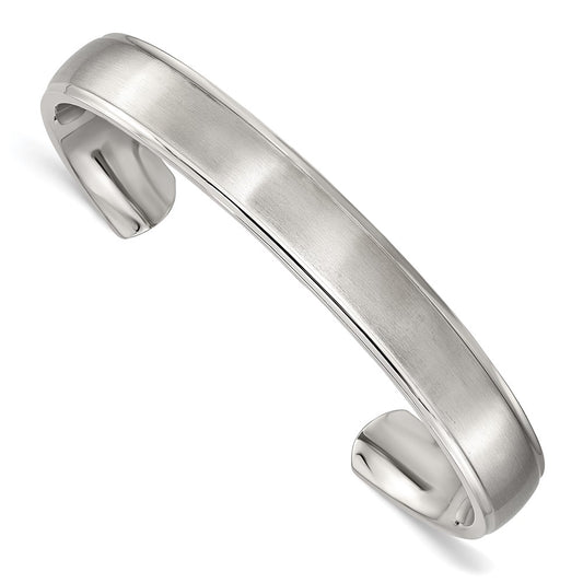 Chisel Stainless Steel Brushed and Polished Ridged Edge 11mm Cuff Bangle SRB1518