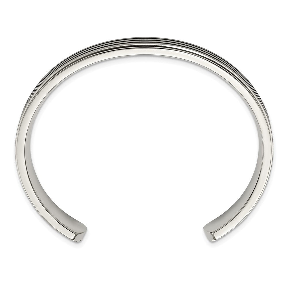 Chisel Stainless Steel Brushed and Polished Black Rubber Inlay Cuff Bangle SRB1519
