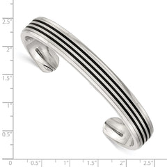 Chisel Stainless Steel Brushed and Polished Black Rubber Inlay Cuff Bangle SRB1519