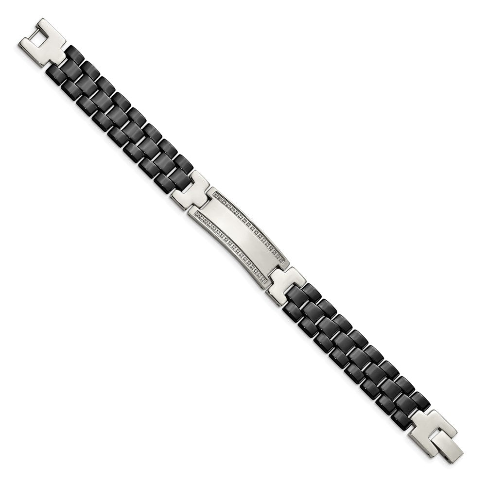Chisel Stainless Steel Polished with Black Ceramic and 1/4 carat Diamond 8.75 inch ID Bracelet SRB1521-8.25