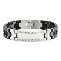 Chisel Stainless Steel Polished with Black Ceramic and 1/4 carat Diamond 8.75 inch ID Bracelet SRB1521-8.25