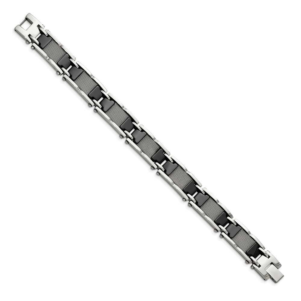 Chisel Stainless Steel Polished Mesh with Black Ceramic 8.25 inch Link Bracelet SRB1523-8.25