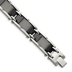 Chisel Stainless Steel Polished Mesh with Black Ceramic 8.25 inch Link Bracelet SRB1523-8.25