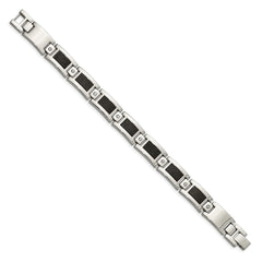 Chisel Stainless Steel Polished Laser Cut with 1/5 carat Diamond 8.25 inch Bracelet SRB1525-8.25