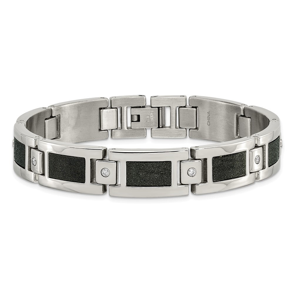 Chisel Stainless Steel Polished Laser Cut with 1/5 carat Diamond 8.25 inch Bracelet SRB1525-8.25