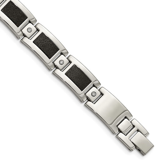 Chisel Stainless Steel Polished Laser Cut with 1/5 carat Diamond 8.25 inch Bracelet SRB1525-8.25