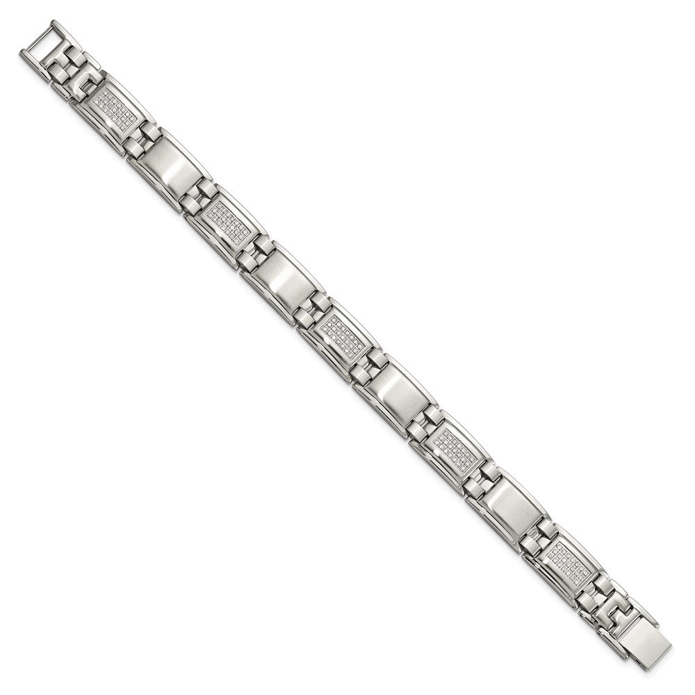 Chisel Stainless Steel Polished and Matte with 3/4 carat Diamond 8.75 inch Bracelet SRB1526-8.75