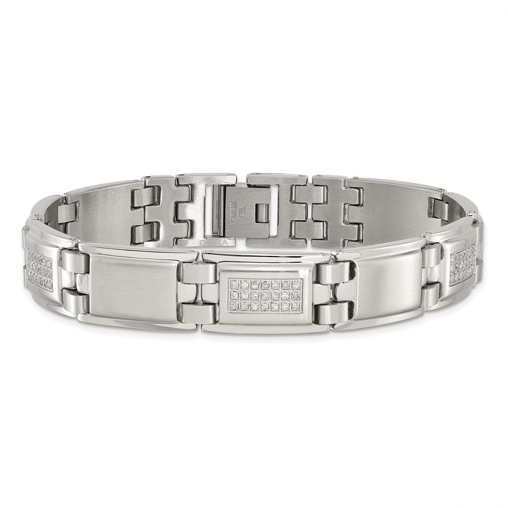 Chisel Stainless Steel Polished and Matte with 3/4 carat Diamond 8.75 inch Bracelet SRB1526-8.75
