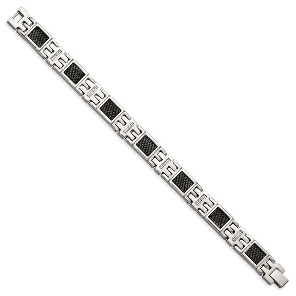 Chisel Stainless Steel Polished Black IP-plated Mesh with 1/3 carat Diamond 8.75 inch Bracelet SRB1530-8.75