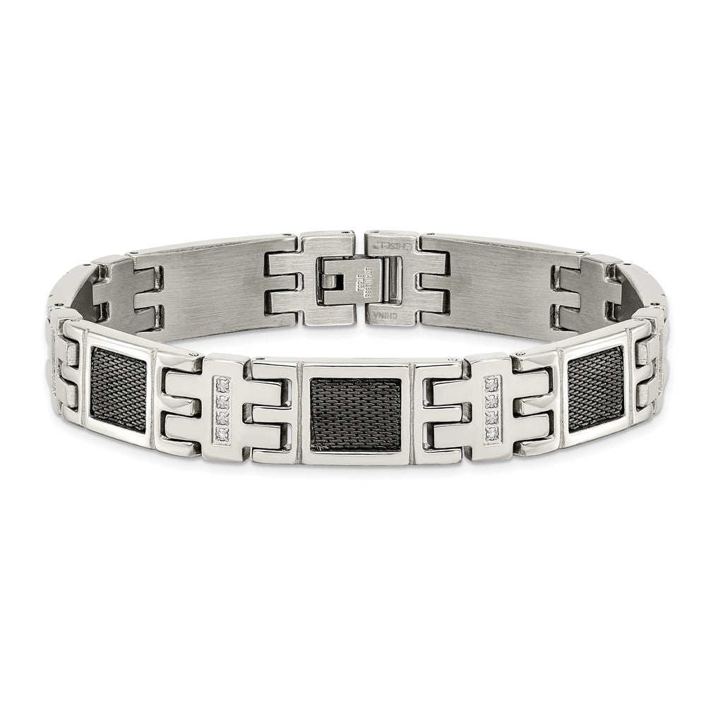 Chisel Stainless Steel Polished Black IP-plated Mesh with 1/3 carat Diamond 8.75 inch Bracelet SRB1530-8.75