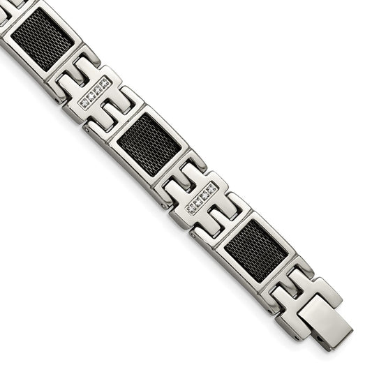 Chisel Stainless Steel Polished Black IP-plated Mesh with 1/3 carat Diamond 8.75 inch Bracelet SRB1530-8.75