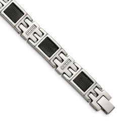 Chisel Stainless Steel Polished Black IP-plated Mesh with 1/3 carat Diamond 8.75 inch Bracelet SRB1530-8.75