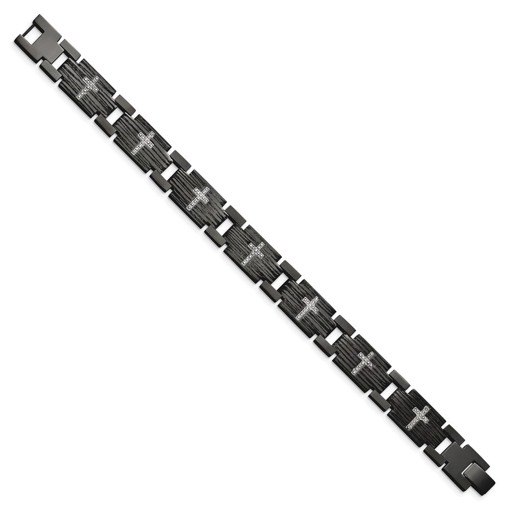 Chisel Stainless Steel Polished and Matte Black IP-plated with 1/4 carat Diamond 8.25 inch Bracelet SRB1542-8.5