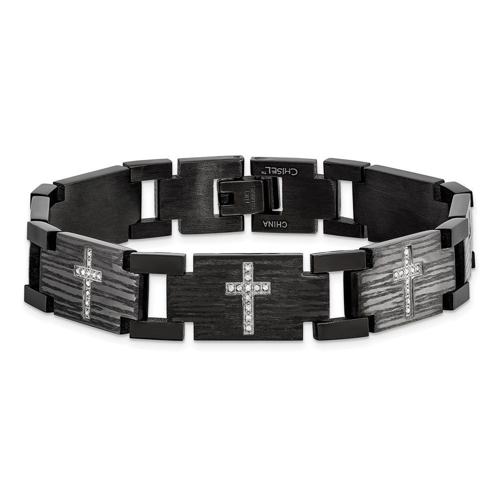 Chisel Stainless Steel Polished and Matte Black IP-plated with 1/4 carat Diamond 8.25 inch Bracelet SRB1542-8.5