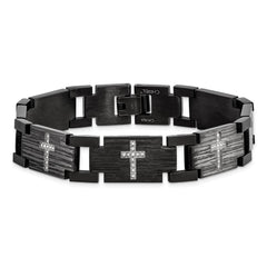 Chisel Stainless Steel Polished and Matte Black IP-plated with 1/4 carat Diamond 8.25 inch Bracelet SRB1542-8.5