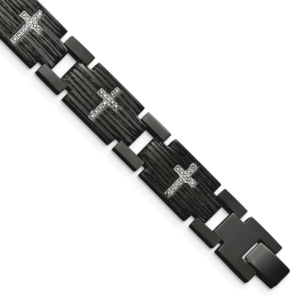 Chisel Stainless Steel Polished and Matte Black IP-plated with 1/4 carat Diamond 8.25 inch Bracelet SRB1542-8.5