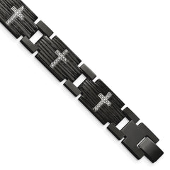 Chisel Stainless Steel Polished and Matte Black IP-plated with 1/4 carat Diamond 8.25 inch Bracelet SRB1542-8.5