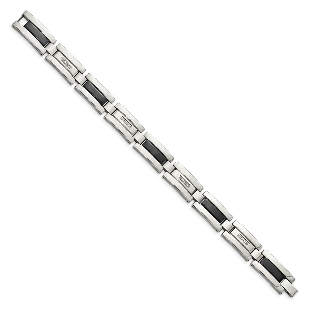 Chisel Stainless Steel Polished Black IP-plated with 1/4 carat Diamond 8.5 inch Bracelet SRB1544-8.5