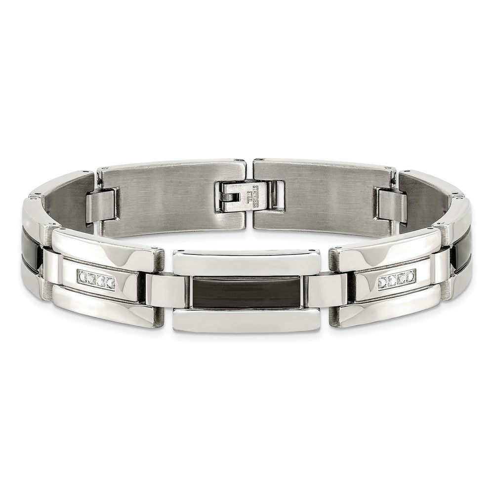 Chisel Stainless Steel Polished Black IP-plated with 1/4 carat Diamond 8.5 inch Bracelet SRB1544-8.5