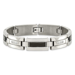 Chisel Stainless Steel Polished Black IP-plated with 1/4 carat Diamond 8.5 inch Bracelet SRB1544-8.5