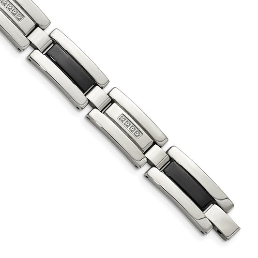Chisel Stainless Steel Polished Black IP-plated with 1/4 carat Diamond 8.5 inch Bracelet SRB1544-8.5