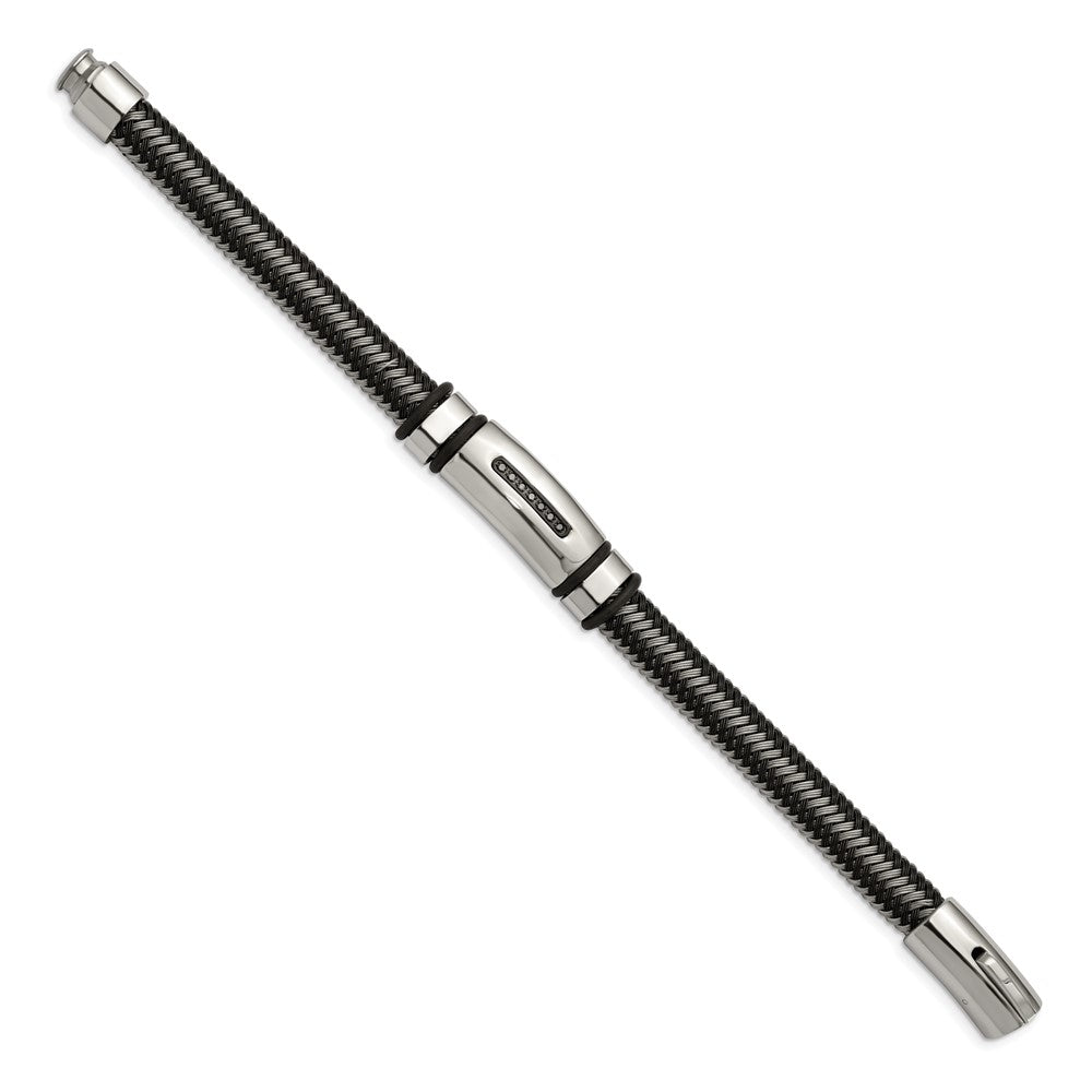 Chisel Stainless Steel Polished Black IP-plated with 1/10 carat Black Diamond 8.5 inch Bracelet SRB1547-8.5