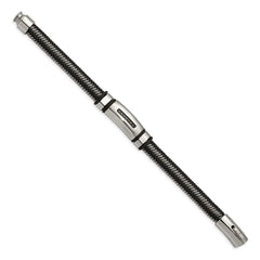 Chisel Stainless Steel Polished Black IP-plated with 1/10 carat Black Diamond 8.5 inch Bracelet SRB1547-8.5