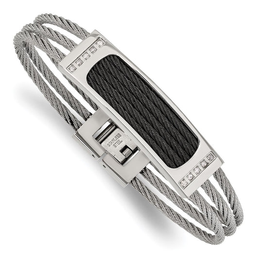 Chisel Stainless Steel Polished Black IP-plated with .15 carat Diamond 7.75 inch Bracelet SRB1548-7.75
