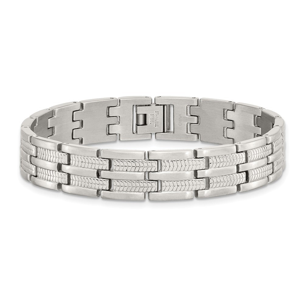 Chisel Stainless Steel Brushed Polished and Textured 8.75 inch Link Bracelet SRB155-8.75