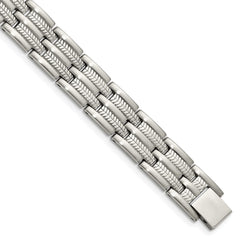 Chisel Stainless Steel Brushed Polished and Textured 8.75 inch Link Bracelet SRB155-8.75