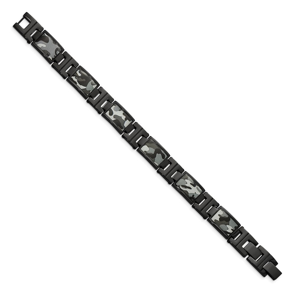 Chisel Stainless Steel Polished Black IP-plated Camo Enamel 8.5 inch Link Bracelet SRB1598-8.5