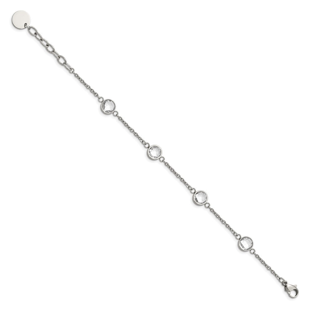 Chisel Stainless Steel Polished with Glass 6.5 inch Bracelet with 1.25 inch Extension SRB1613-6.5
