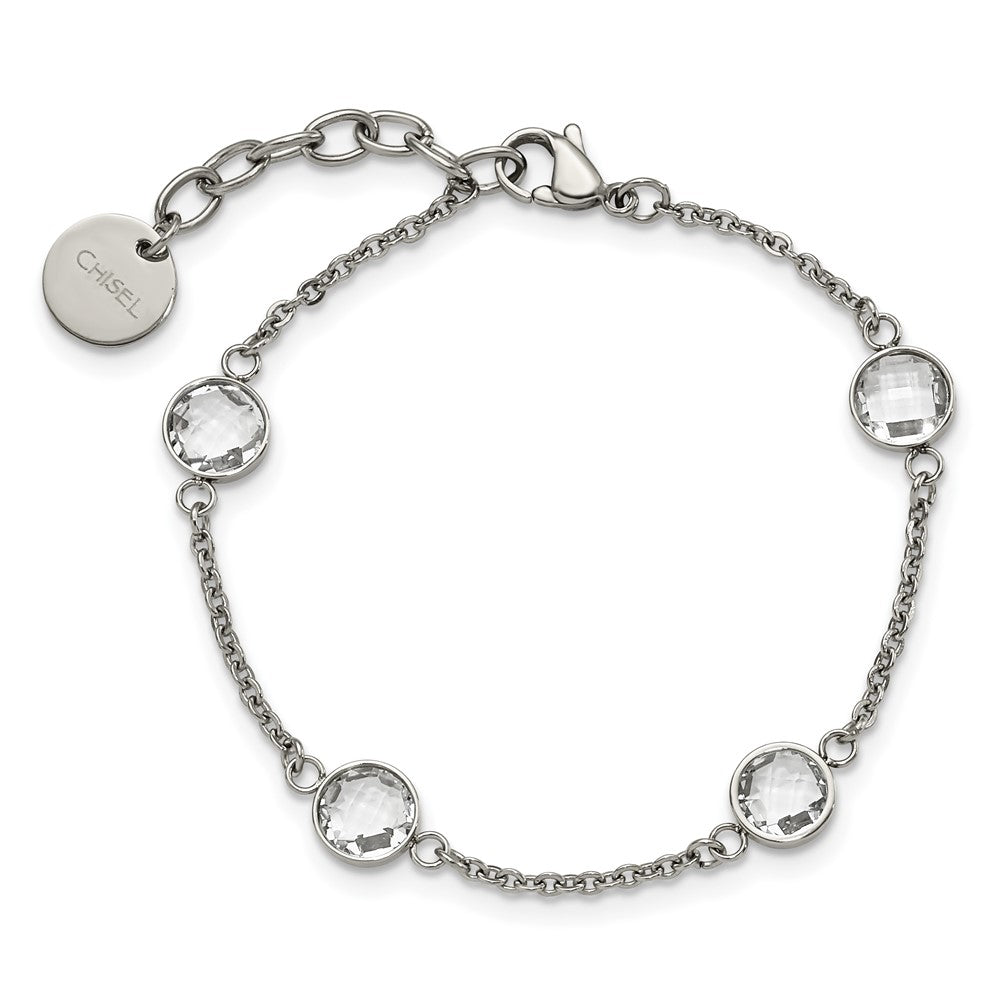 Chisel Stainless Steel Polished with Glass 6.5 inch Bracelet with 1.25 inch Extension SRB1613-6.5