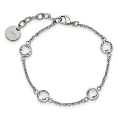 Chisel Stainless Steel Polished with Glass 6.5 inch Bracelet with 1.25 inch Extension SRB1613-6.5