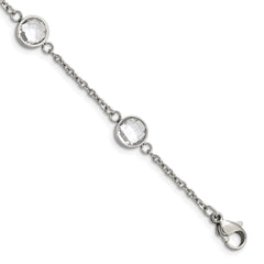 Chisel Stainless Steel Polished with Glass 6.5 inch Bracelet with 1.25 inch Extension SRB1613-6.5