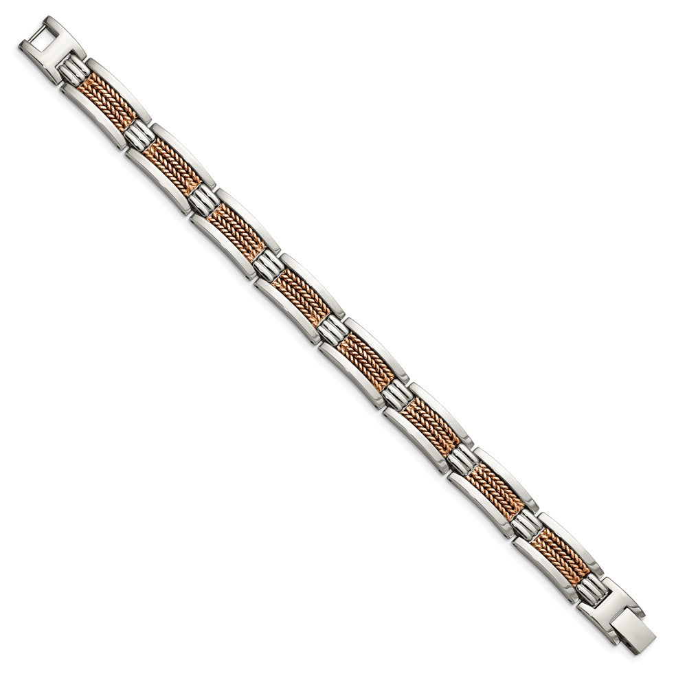 Chisel Stainless Steel Polished and Textured Rose IP-plated 8.5 inch Link Bracelet SRB1641-8.5