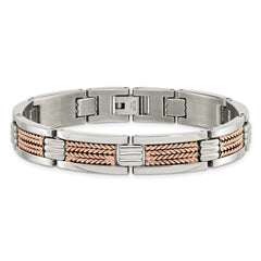 Chisel Stainless Steel Polished and Textured Rose IP-plated 8.5 inch Link Bracelet SRB1641-8.5