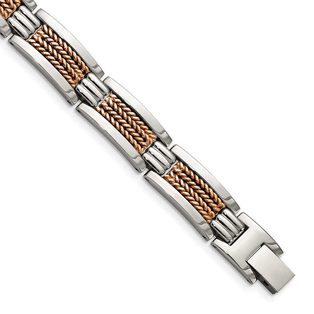 Chisel Stainless Steel Polished and Textured Rose IP-plated 8.5 inch Link Bracelet SRB1641-8.5