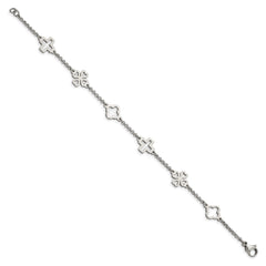 Chisel Stainless Steel Polished Cross and Clovers 7.5 inch Bracelet SRB1694-7.5
