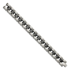 Chisel Stainless Steel Brushed and Polished with Black Ceramic 8.5 inch Link Bracelet SRB1706-8.5