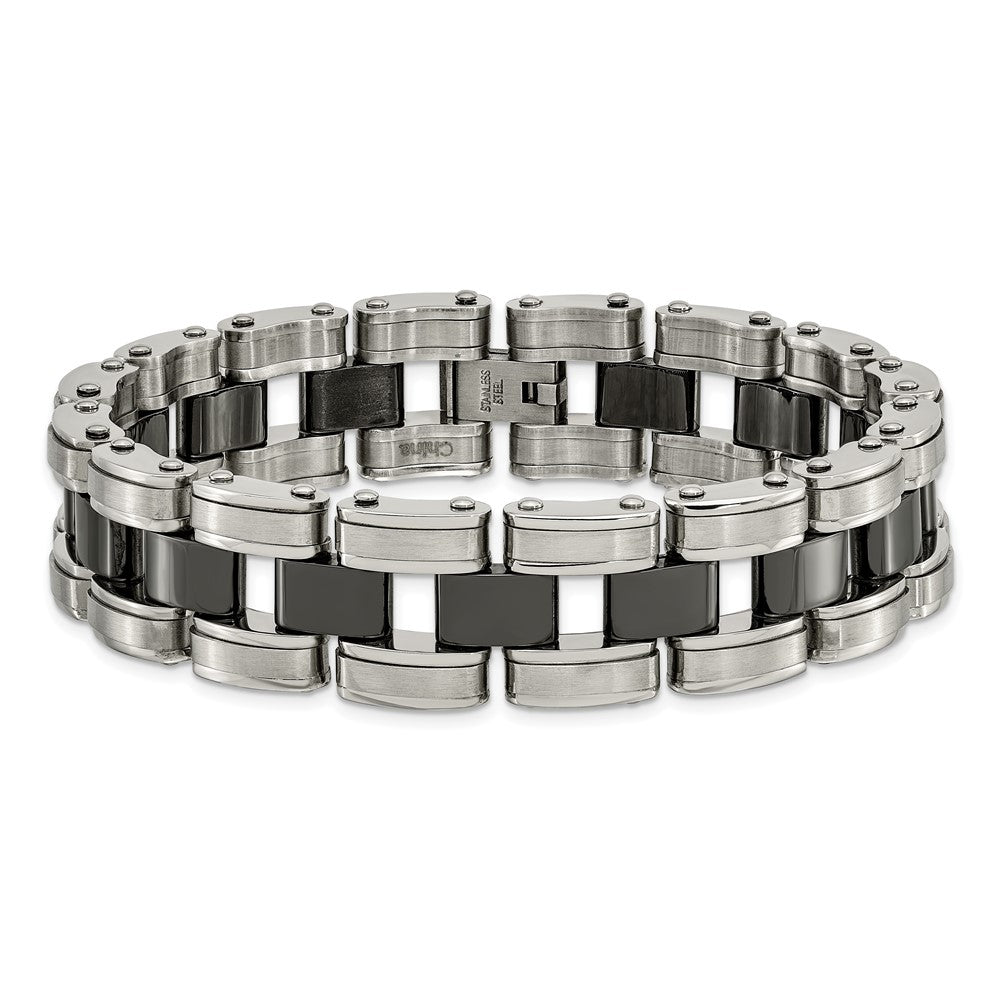 Chisel Stainless Steel Brushed and Polished with Black Ceramic 8.5 inch Link Bracelet SRB1706-8.5