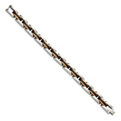 Chisel Stainless Steel Polished Black and Rose IP-plated 8.5 inch Link Bracelet SRB1707-9