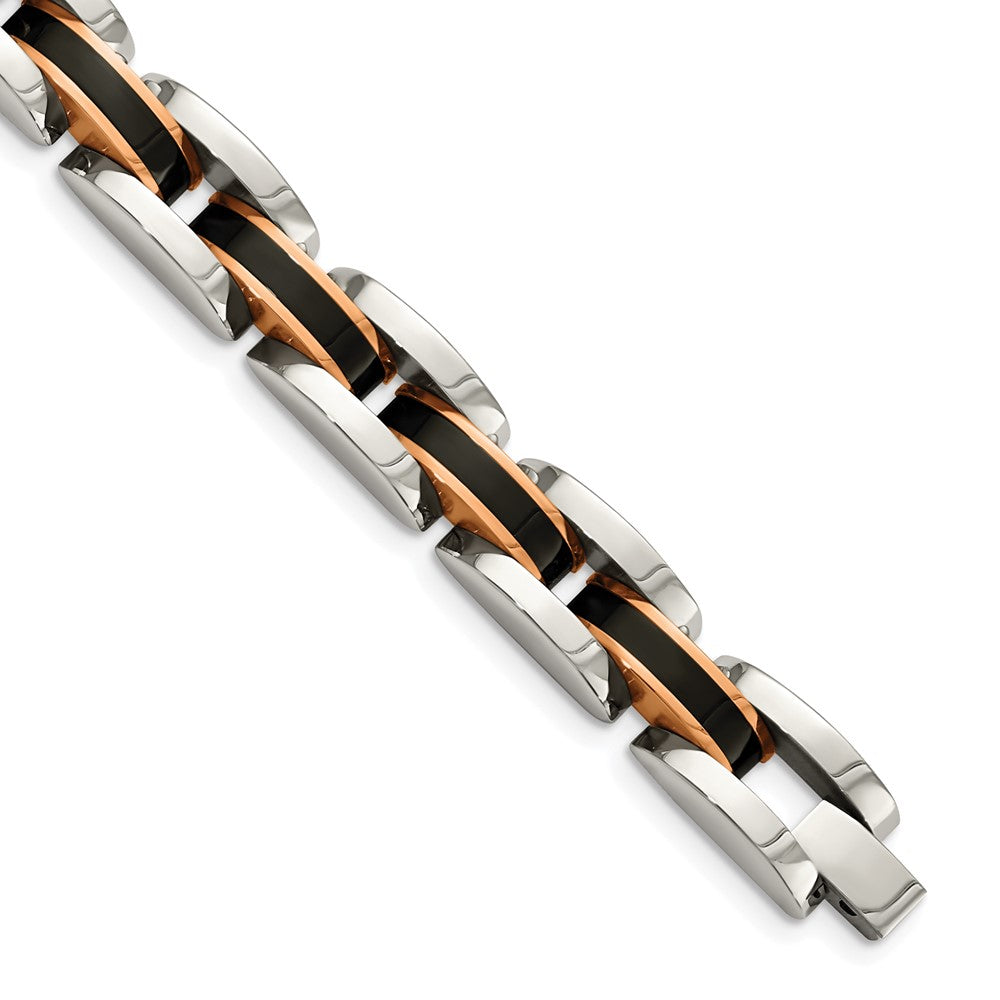 Chisel Stainless Steel Polished Black and Rose IP-plated 8.5 inch Link Bracelet SRB1707-9