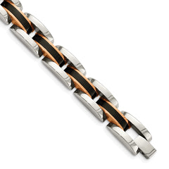 Chisel Stainless Steel Polished Black and Rose IP-plated 8.5 inch Link Bracelet SRB1707-9
