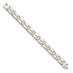 Chisel Stainless Steel Polished with Diamond-cut 14k Gold Inlay 8 inch Link Bracelet SRB1709-8