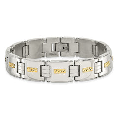 Chisel Stainless Steel Polished with Diamond-cut 14k Gold Inlay 8 inch Link Bracelet SRB1709-8